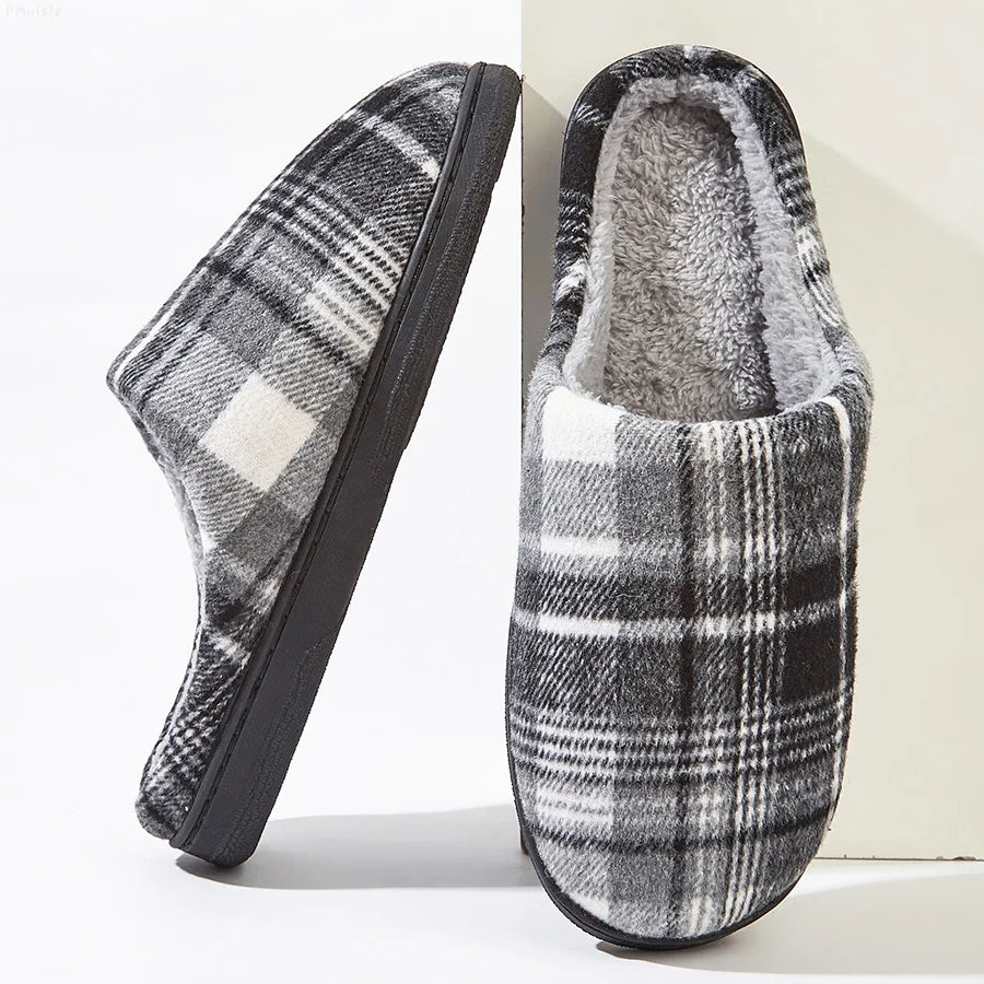 Arden Men's plush plaid house slippers