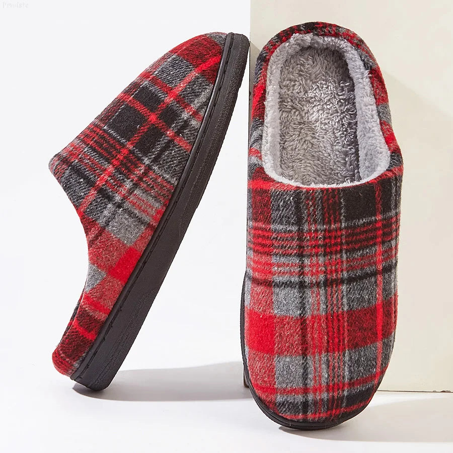 Arden Men's plush plaid house slippers