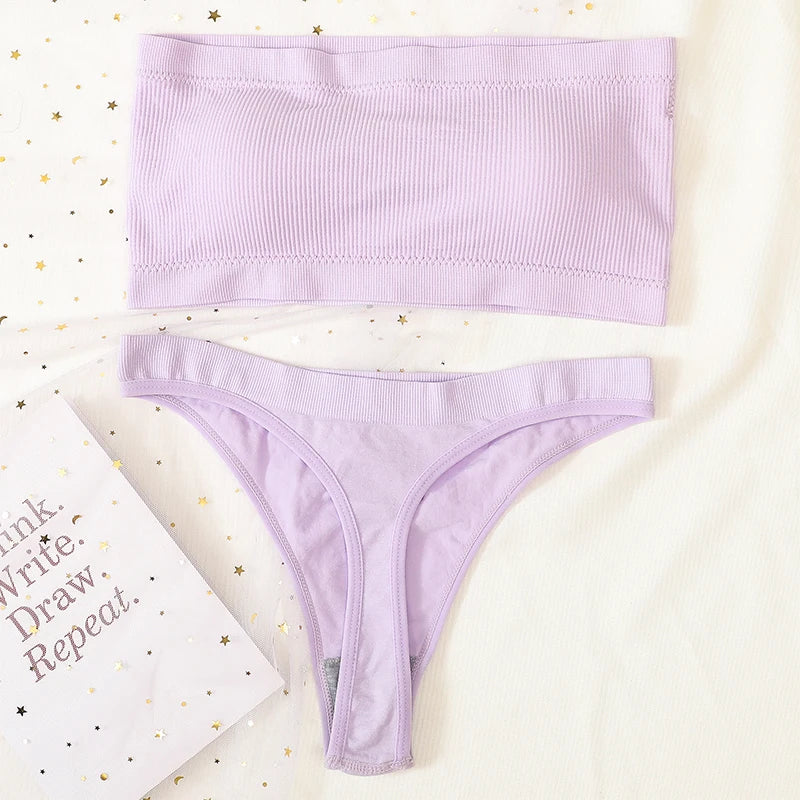 Sorelle Women's 2 Pc solid bandeau lingerie set