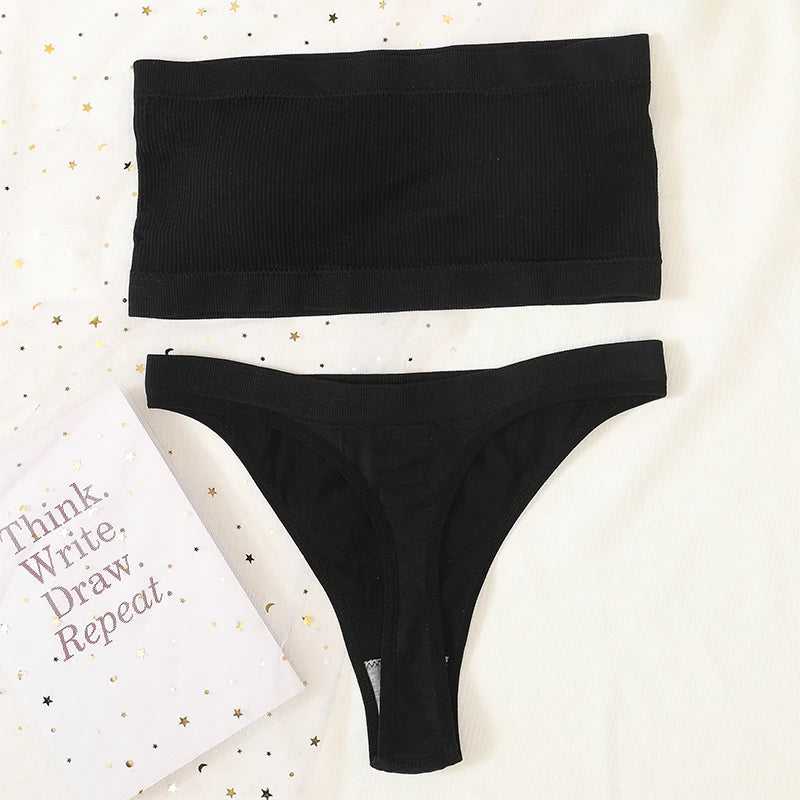 Sorelle Women's 2 Pc solid bandeau lingerie set