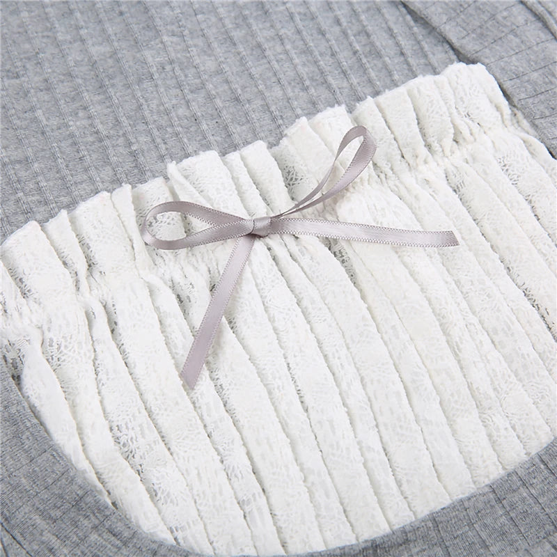 Lomi3 Women’s Y2K ribbed flare sleeve shirt with bow detailing