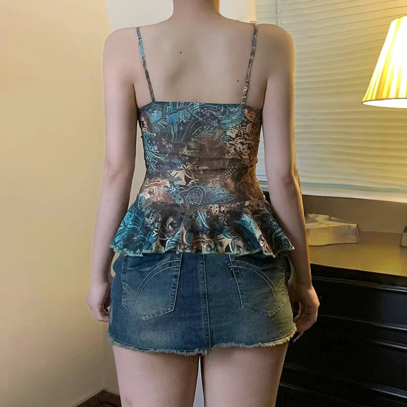 Lomi3 Women's Y2K paisley flare cami