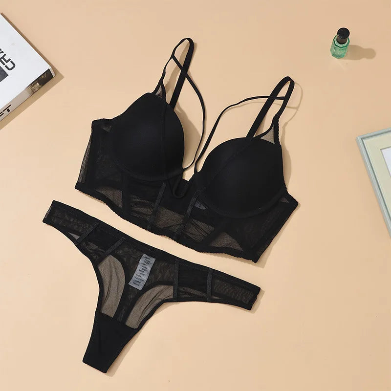 Sorelle Women's 2 Pc sheer bustier lingerie set