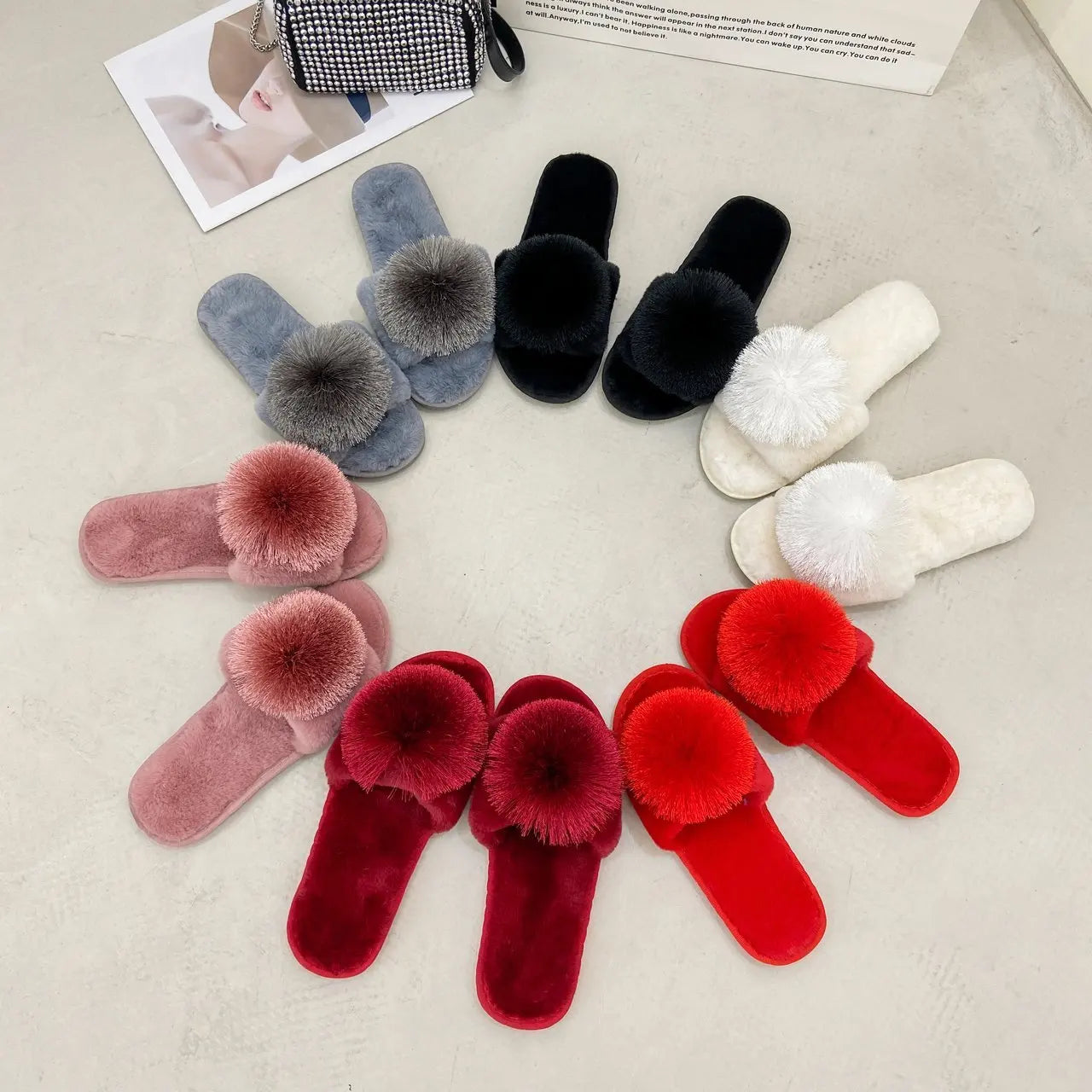 Veloura Women's fuzzy pom pom house slippers