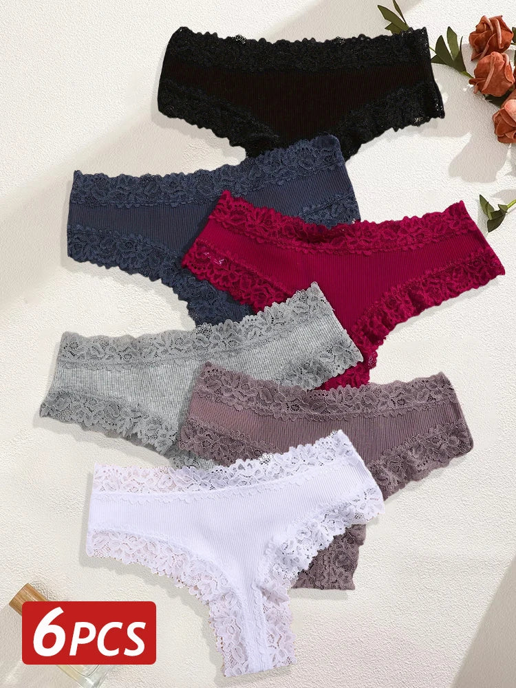 Sorelle Women's 6 Pc cheekster panties set with lace trim