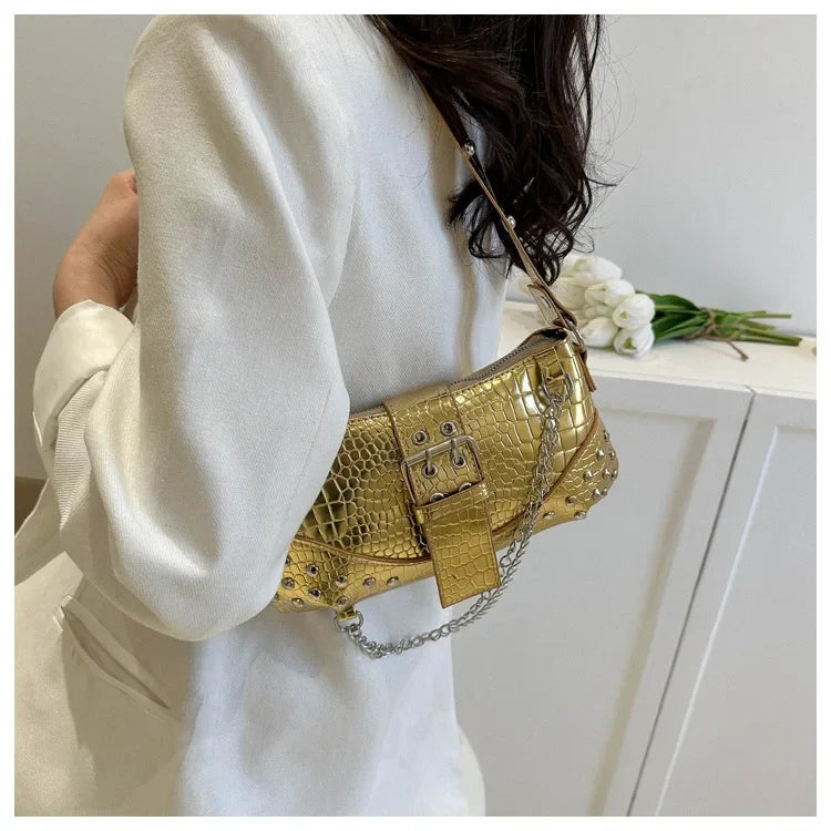 Lomi3 Women's faux croc skin leather shoulder purse