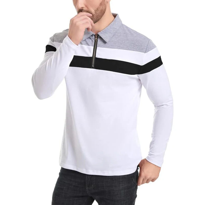 Arden Men's quarter zip long sleeve striped pullover polo