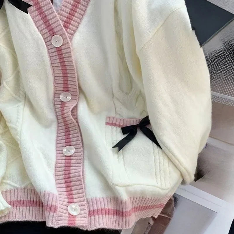 Sorelle Women's preppy coquette bow knit cardigan