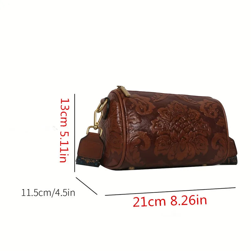 Kora retro flower embossed cylinder bag