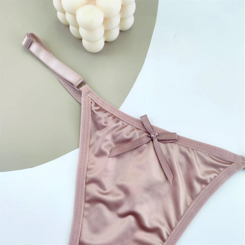 Sorelle Women's 3 Pc adjustable solid satin thong with bow detail