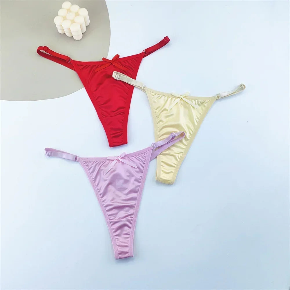 Sorelle Women's 3 Pc adjustable solid satin thong with bow detail