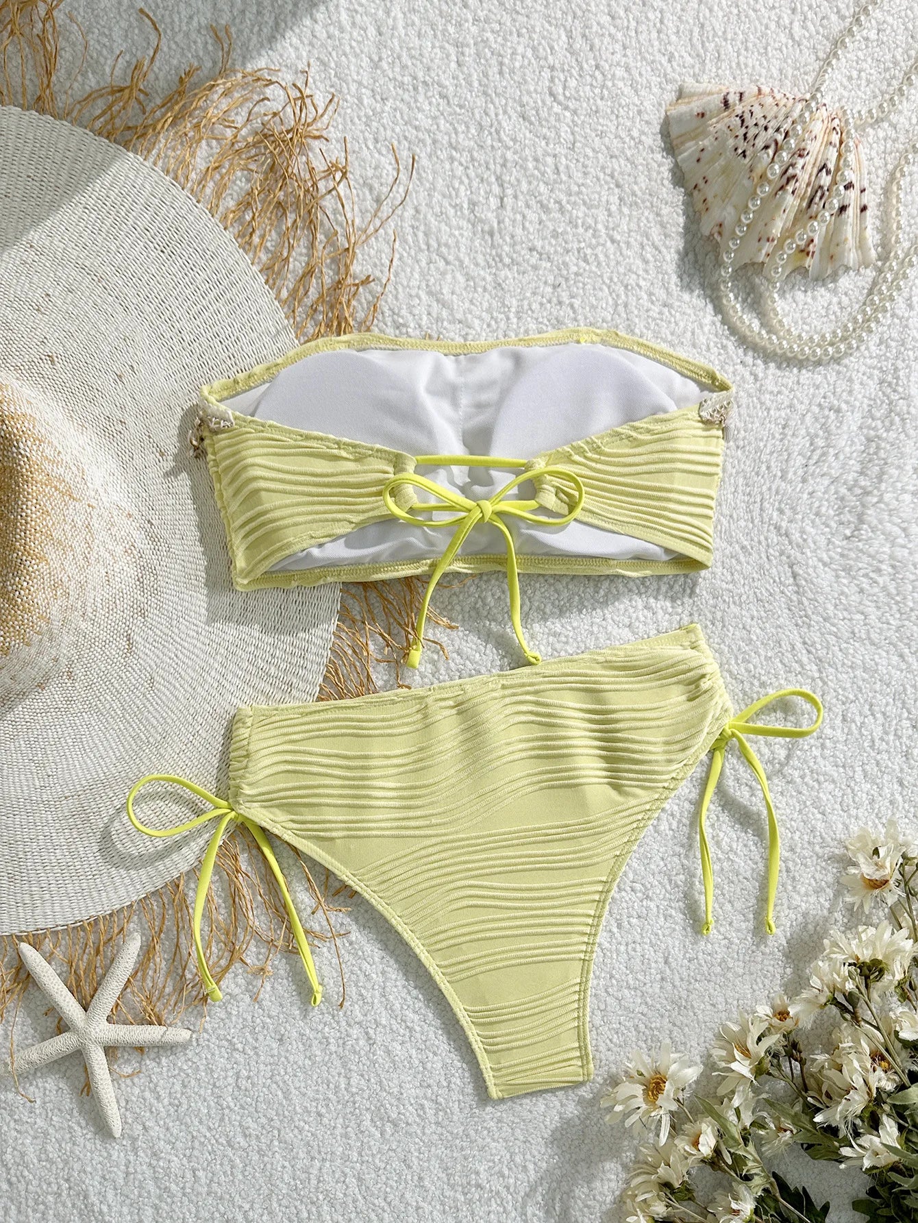 Sonlae Women's 2 Pc strapless wavy swimwear set with seashell trim