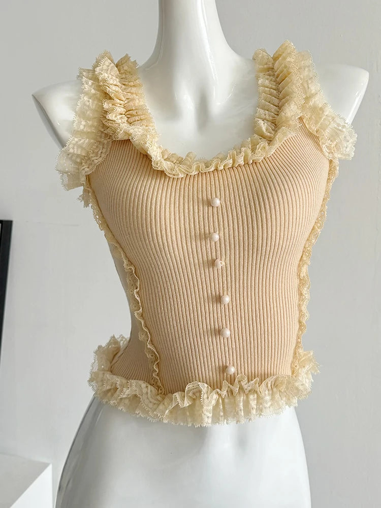 Sorelle Women's stretchy coquette tank with lace trim