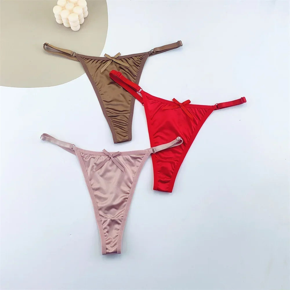 Sorelle Women's 3 Pc adjustable solid satin thong with bow detail