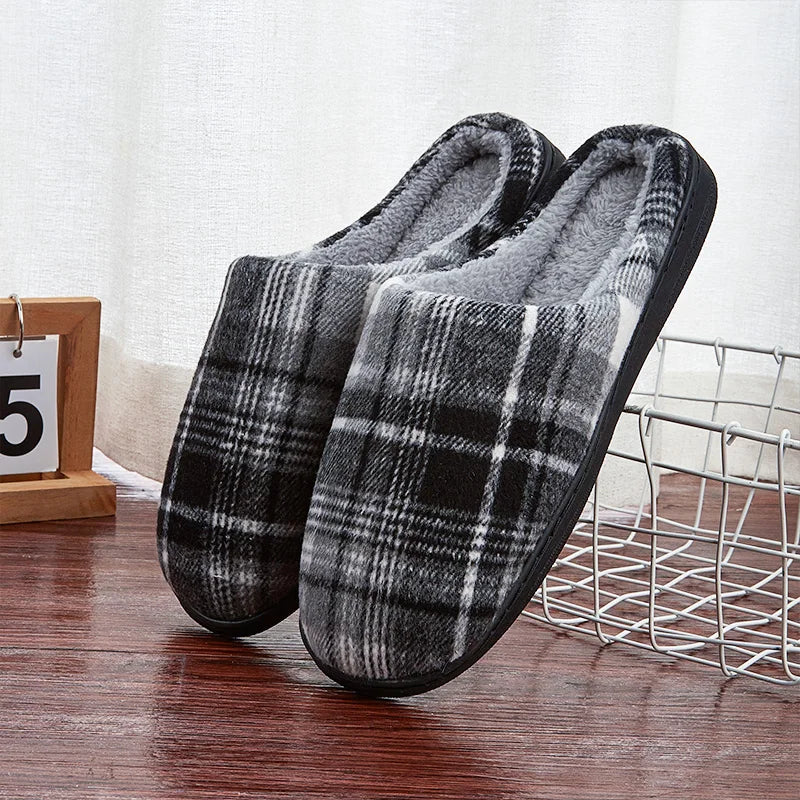 Arden Men's plush plaid house slippers