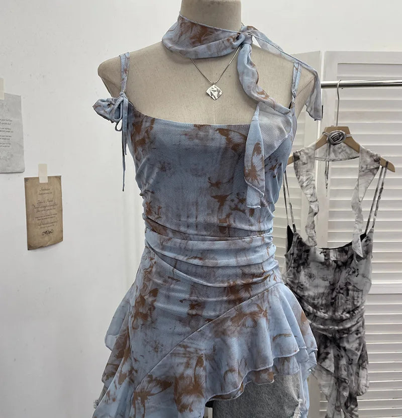 Lomi3 Women's Y2K one size mesh lettuce hem top