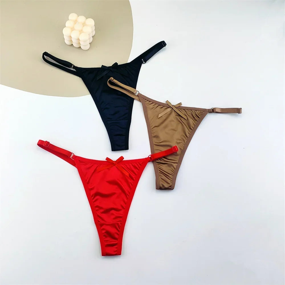 Sorelle Women's 3 Pc adjustable solid satin thong with bow detail