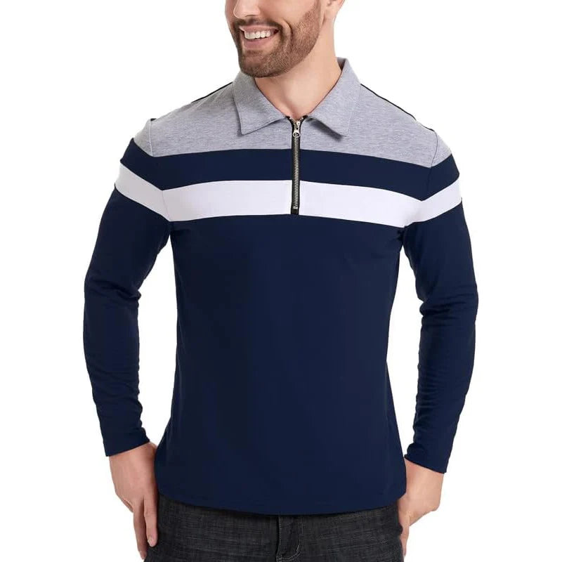 Arden Men's quarter zip long sleeve striped pullover polo