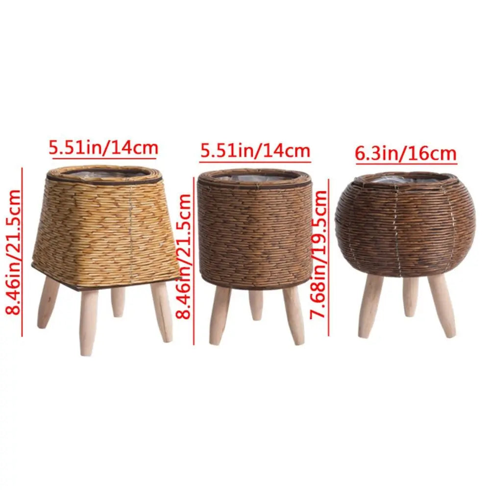 Cassora 1 Pc woven plant pot with wooden legs