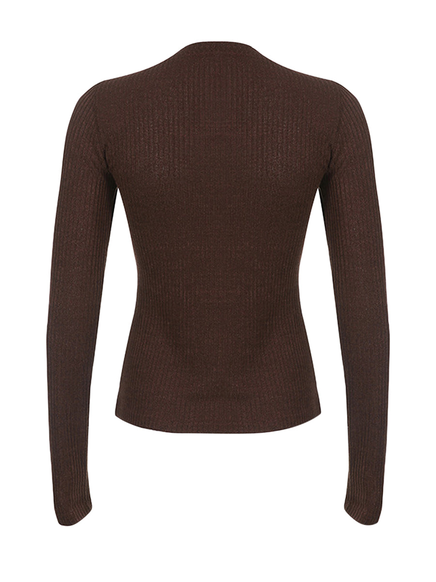 Lomi3 Women's Y2K button up long sleeve knit top with lace detailing