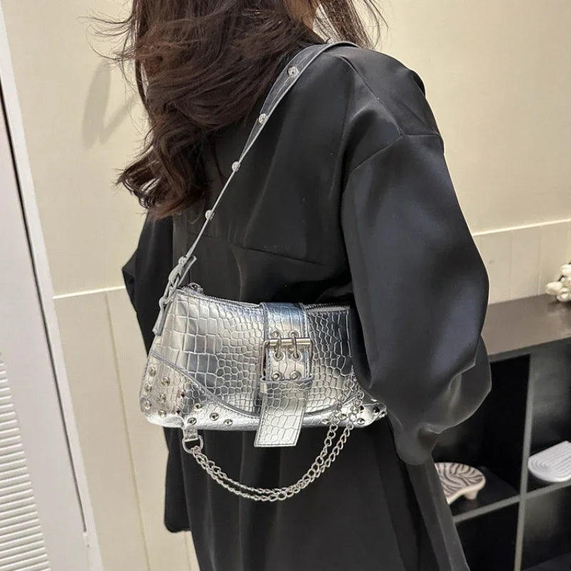 Lomi3 Women's faux croc skin leather shoulder purse