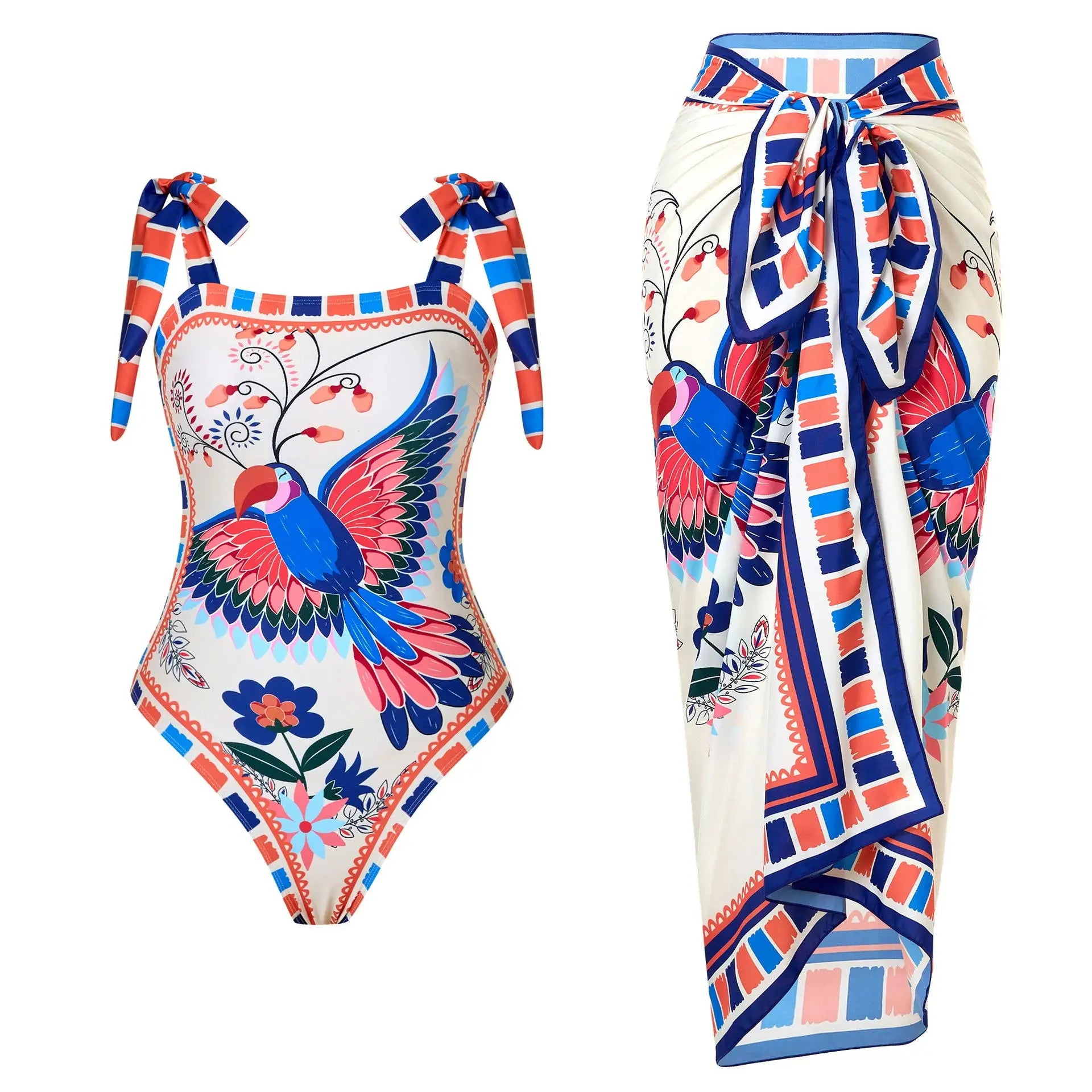 Sonlae Women's 2 Pc full coverage multi print swimwear set