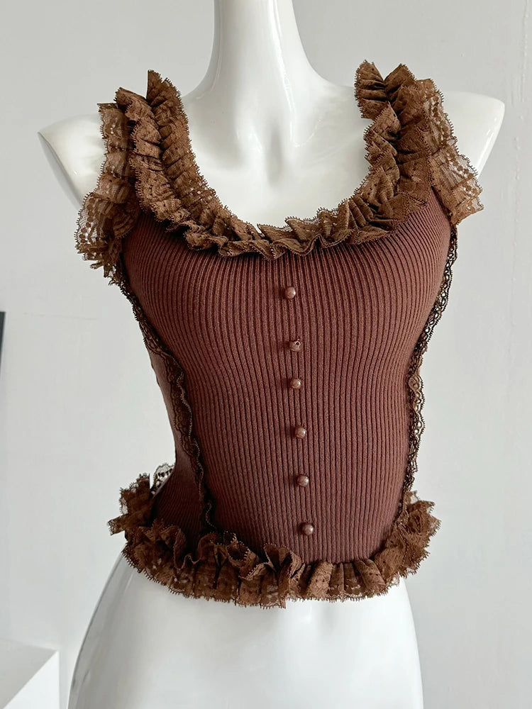 Sorelle Women's stretchy coquette tank with lace trim