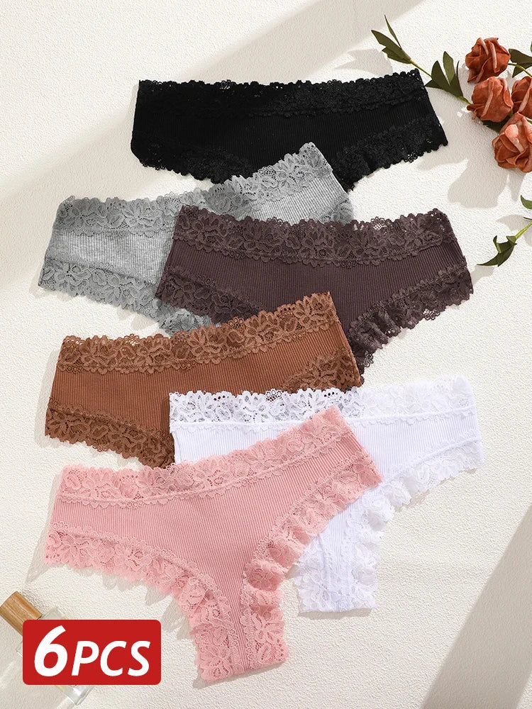 Sorelle Women's 6 Pc cheekster panties set with lace trim