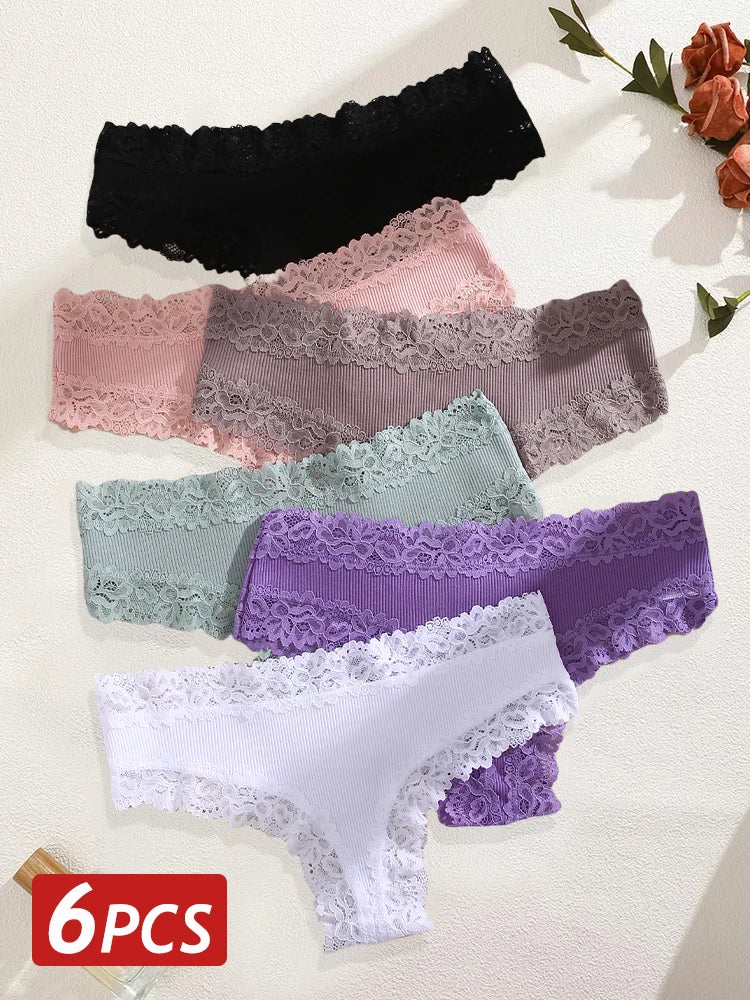 Sorelle Women's 6 Pc cheekster panties set with lace trim