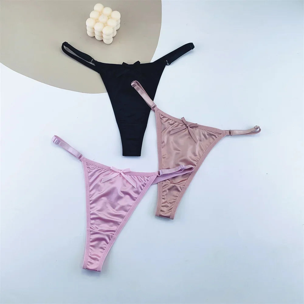 Sorelle Women's 3 Pc adjustable solid satin thong with bow detail