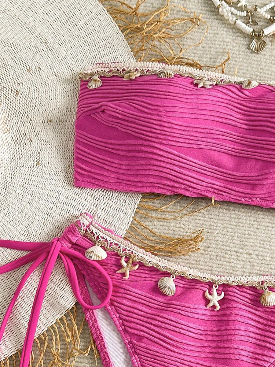 Sonlae Women's 2 Pc strapless wavy swimwear set with seashell trim