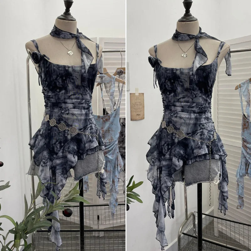 Lomi3 Women's Y2K one size mesh lettuce hem top