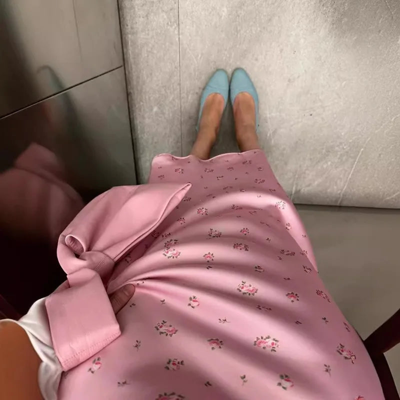 Noelie Women's coquette rose print satin skirt