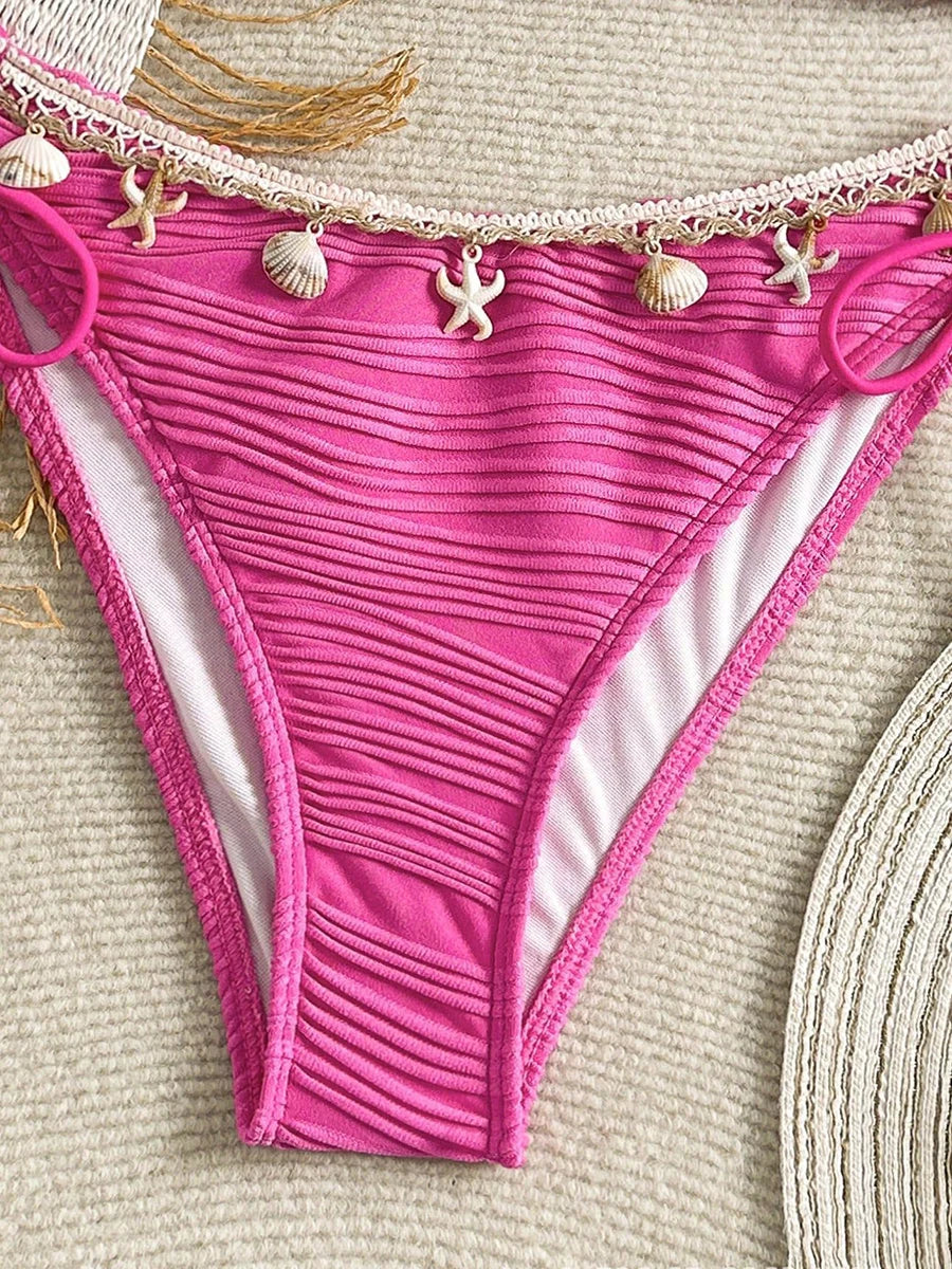 Sonlae Women's 2 Pc strapless wavy swimwear set with seashell trim