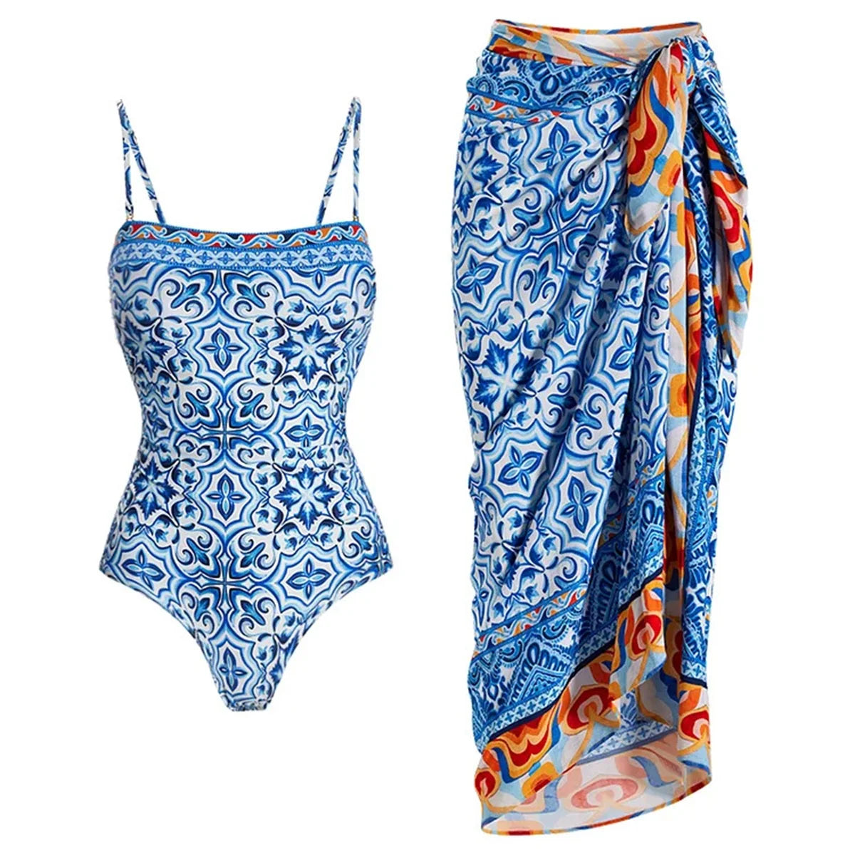 Sonlae Women's 2 Pc full coverage multi print swimwear set