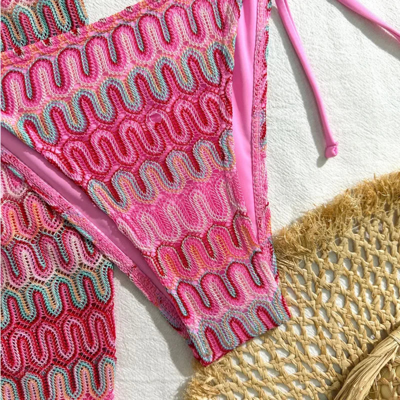 Sonlae Women's 3 Pc woven geometric swimwear set