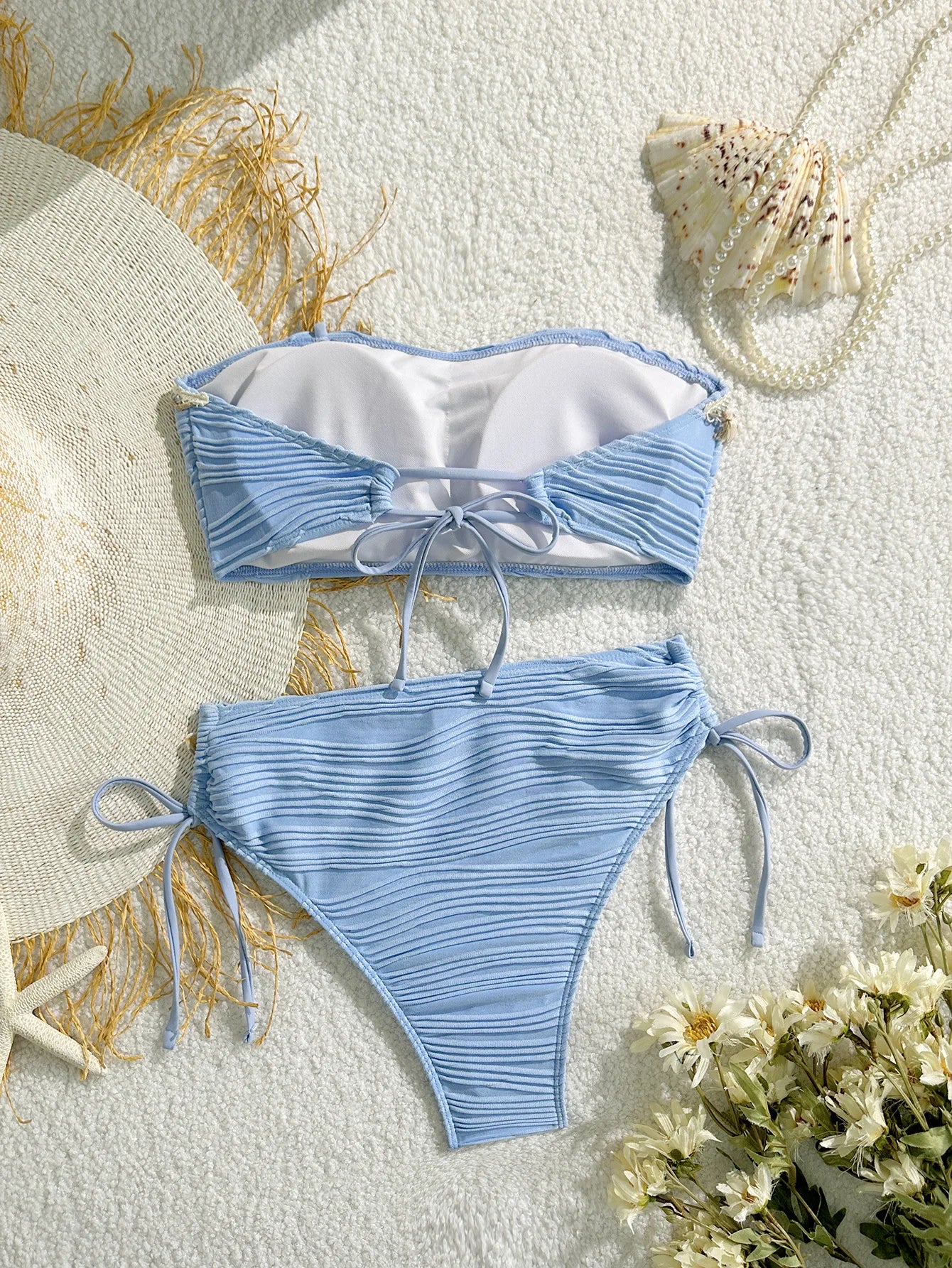 Sonlae Women's 2 Pc strapless wavy swimwear set with seashell trim