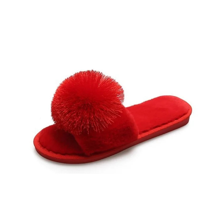 Veloura Women's fuzzy pom pom house slippers