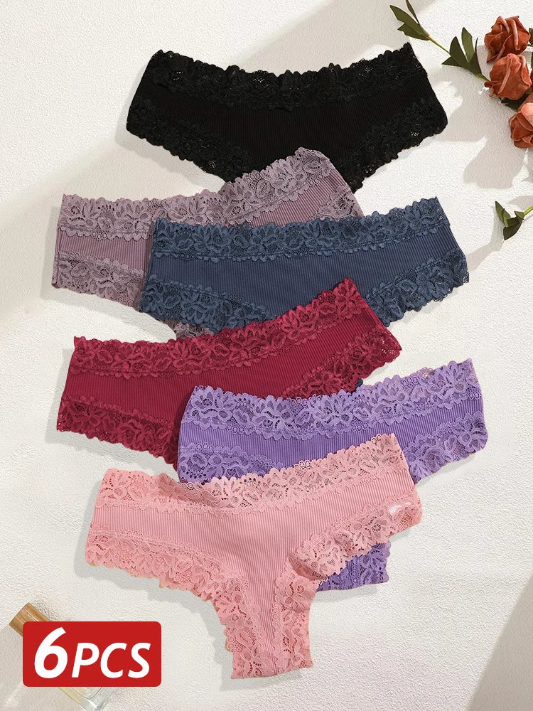 Sorelle Women's 6 Pc cheekster panties set with lace trim
