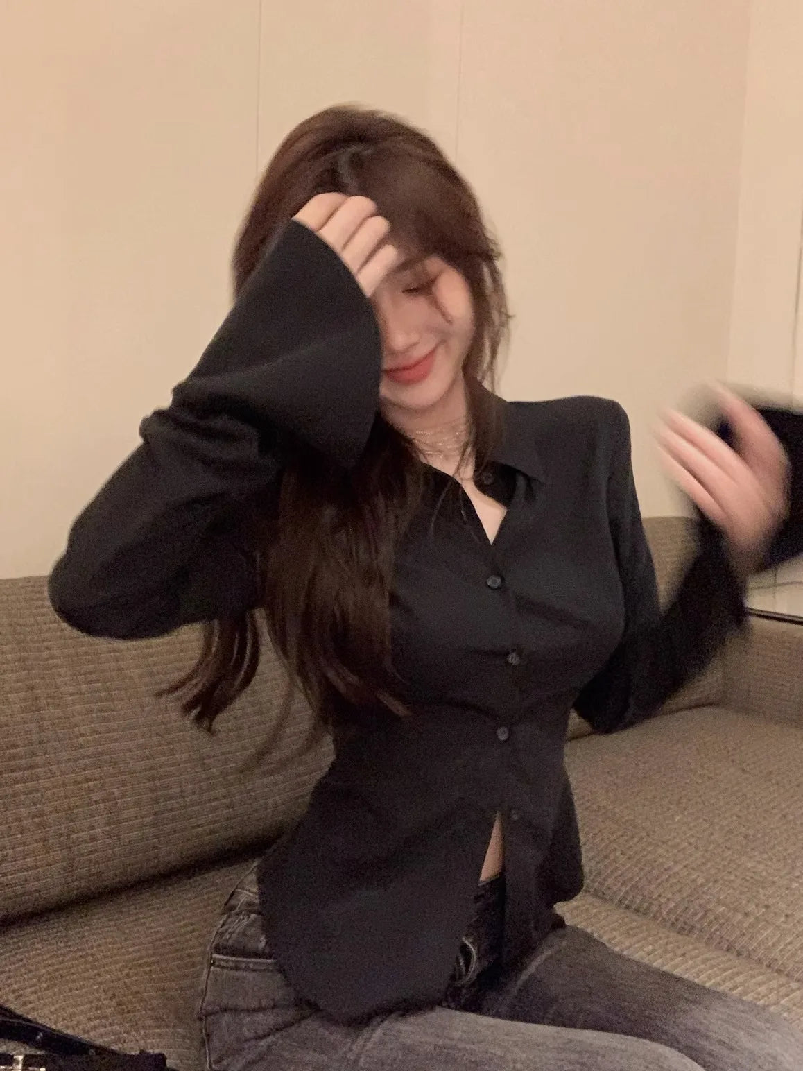 Sorelle Women's flare sleeve x corset back button down