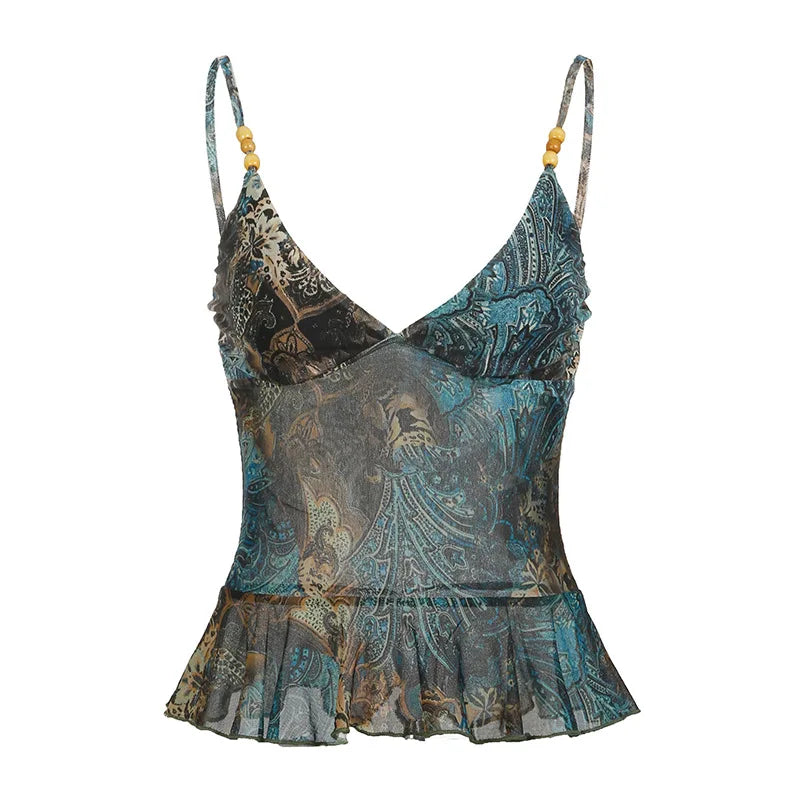Lomi3 Women's Y2K paisley flare cami