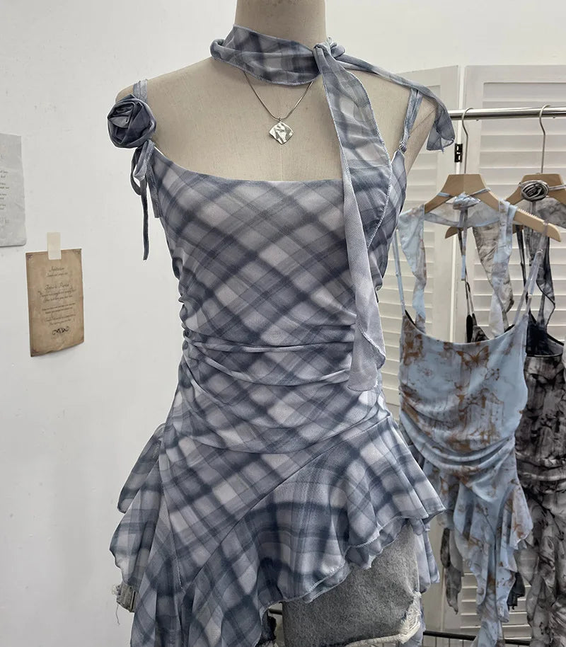 Lomi3 Women's Y2K one size mesh lettuce hem top