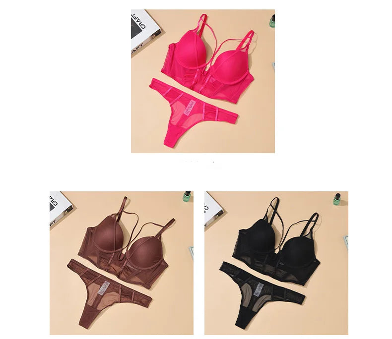 Sorelle Women's 2 Pc sheer bustier lingerie set