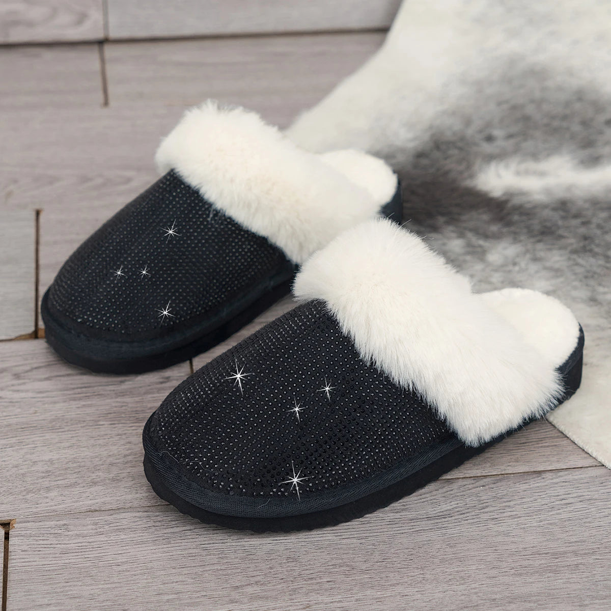 Veloura Women's  plush rhinestone slippers