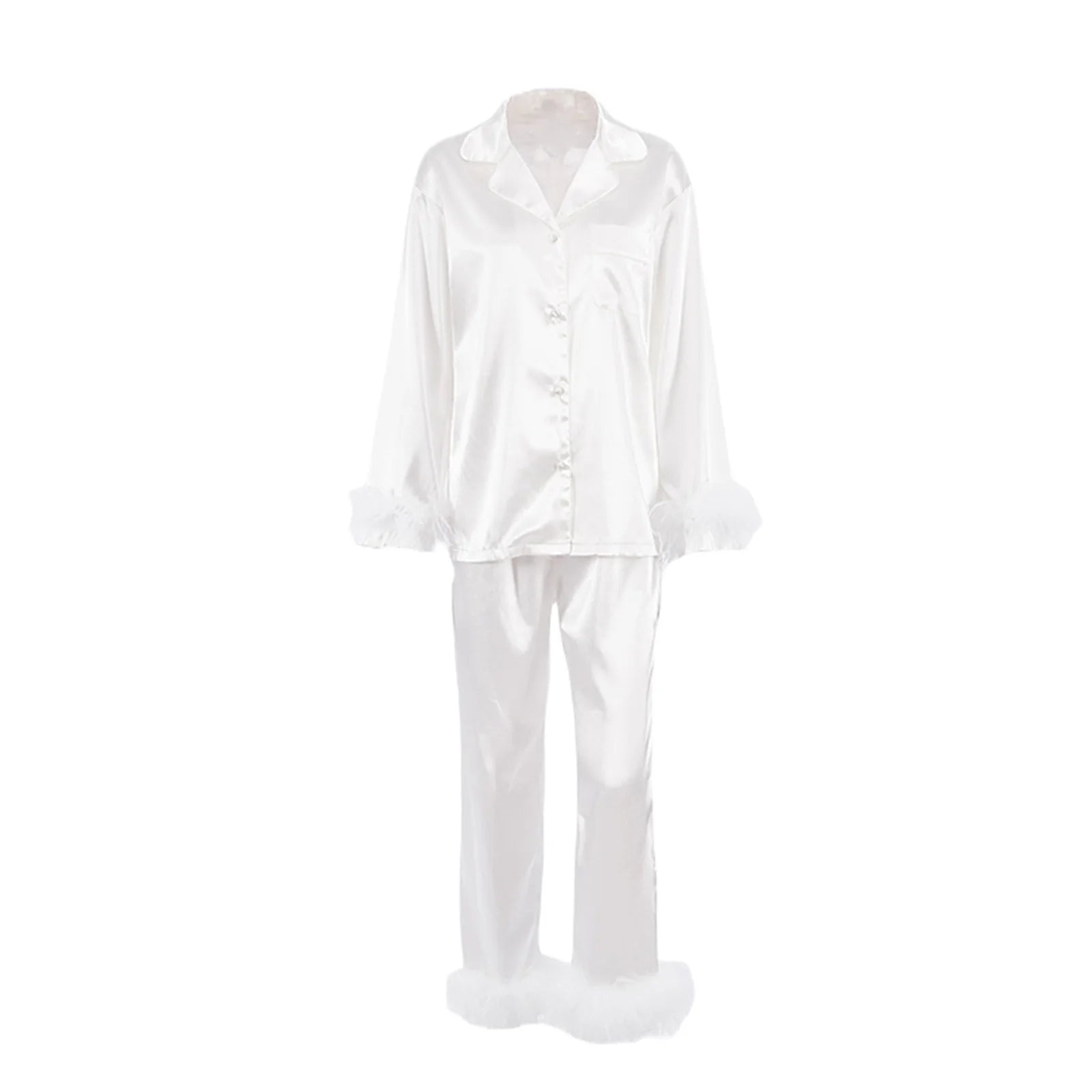 Veloura luxury 2 Pc satin pajamas with faux fur trim