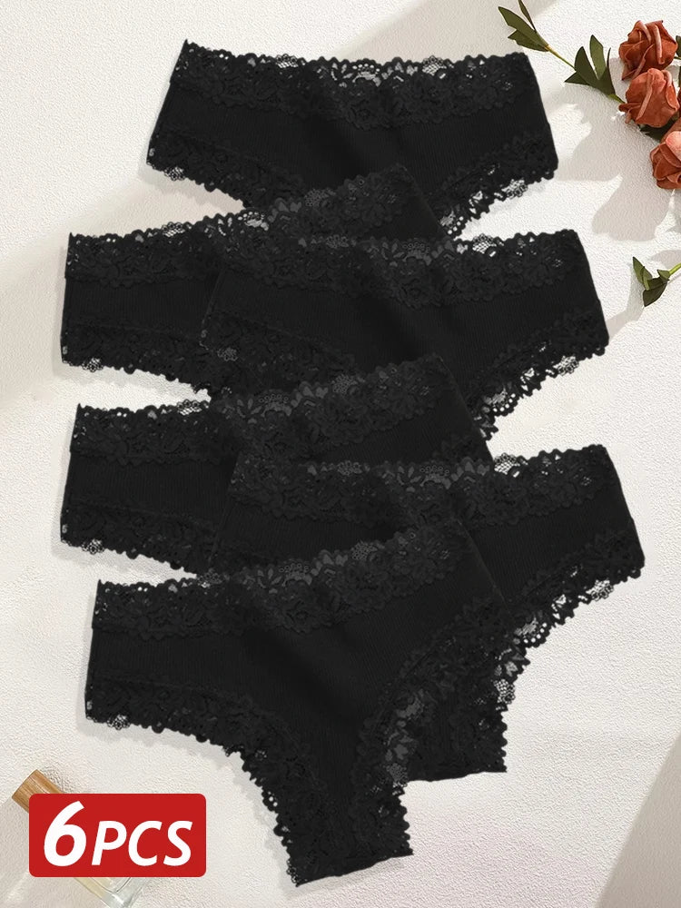 Sorelle Women's 6 Pc cheekster panties set with lace trim