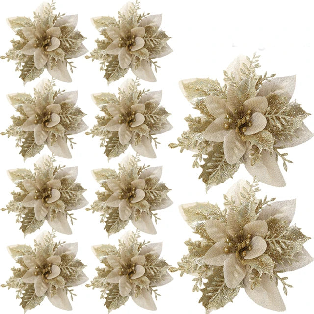 Hollyco Christmas 30 or 50 Pc faux glitter flowers