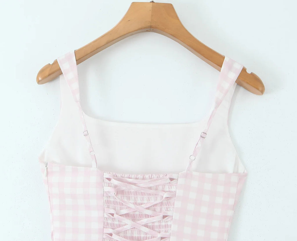 Sorelle Women's plaid A-line corset back flare dress