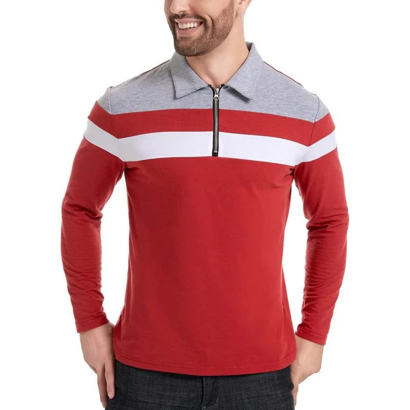Arden Men's quarter zip long sleeve striped pullover polo