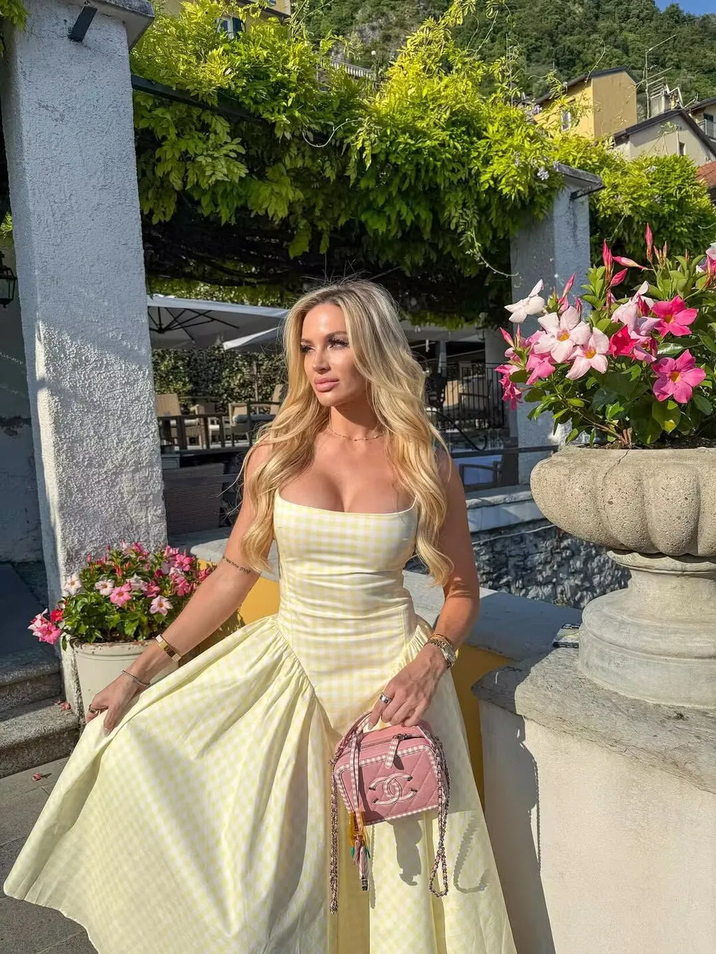 Sorelle Women's plaid A-line corset back flare dress